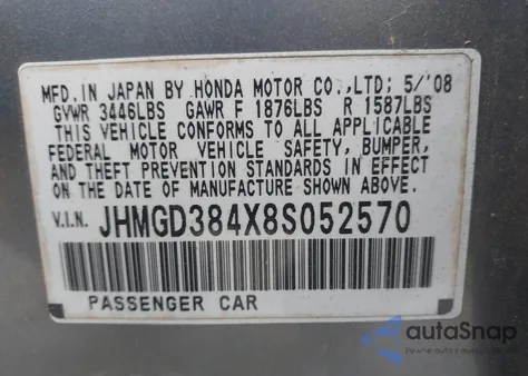 2008 Honda Fit from USA, damaged, VIN JHMGD384X8S052570